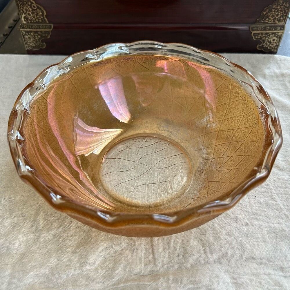 3/$15 Vintage Marigold Carnival Glass Scalloped Edge Fruit Bowl